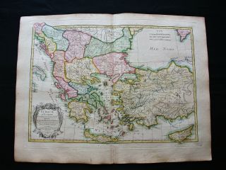 1778 ZANNONI - rare map of GREECE,  BALKANS,  TURKEY,  ROMANIA,  MACEDONIA,  SERBIA. 5