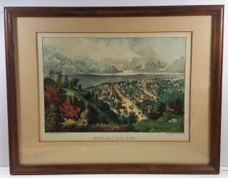 Currier & Ives Lithograph " Great Salt Lake,  Utah " Hand Coloring C.  1870