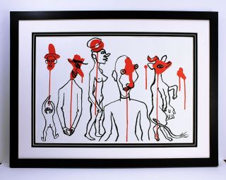 Alexander Calder 1966 Color Lithograph " Bold Totem People " Framed