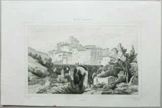 Veduta Papigno Terni Umbria 1838 Italie Pittoresque Stampa Originale