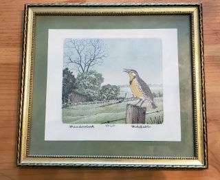 M.  R.  Bebb " Meadowlark " Color Etching Bird Print 32/250