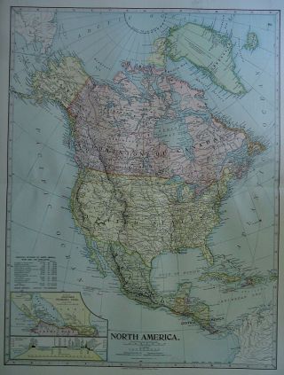 Vintage 1899 North America Map Authentic 110 Year Old 80618