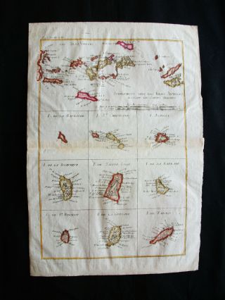 1770 Bonne Orig.  Map: Central America,  Caribbean,  Antilles,  Antigua,  Puerto Rico