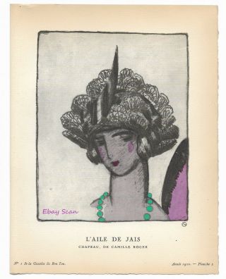 Gazette du Bon Ton Pochoir L ' aile De Jais 1922 Art Deco Roger 2