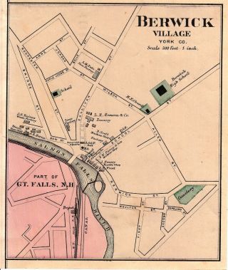 1888 Berwick,  Maine Map,  W/ Residents/place Names From Colby Atlas