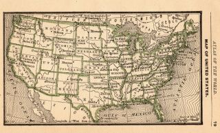 1888 Antique United States Map Rare Miniature Size Collectible Usa Map 6399