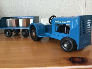Vintage 1962 Pressed Steel Tonka Airlines Tractor And Trailer With Luggage