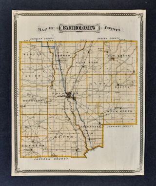 1876 Indiana Map - Bartholomew County Columbus Taylorsville Hope Azalia - In