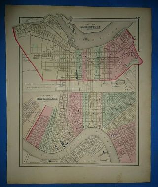 Vintage 1857 Louisville - Orleans Map Old Antique Atlas Map