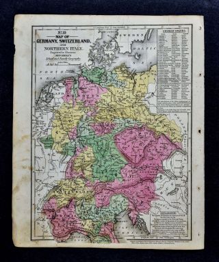 1840 Mitchell Map - Germany Prussia Switzerland North Italy Austria Alps Europe