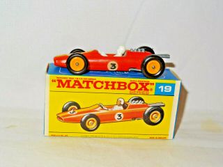 An Matchbox Model 19 Lotus Racing Car With Htf Orange F Box Vnmib
