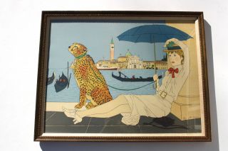 Philippe Henri Noyer (french) 1917 - 1985 - Venice - Lady & Leopard Signed Litho