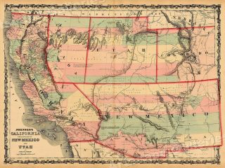 Map Of California Mexico & Utah 1861 Vintage Style Territorial Map - 18x24
