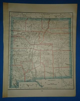 Vintage 1895 Mexico Territory Map Old Antique Atlas Map 41519