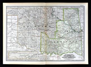 1897 Century Map Oklahoma & Indian Territory Cherokee Creek Choctaw Chickasaw Ok