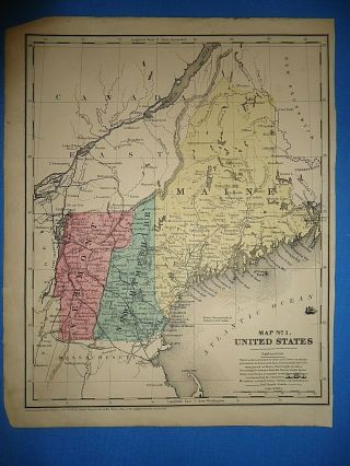 Vintage 1853 Maine Hampshire Vermont Map Old Antique Atlas Map