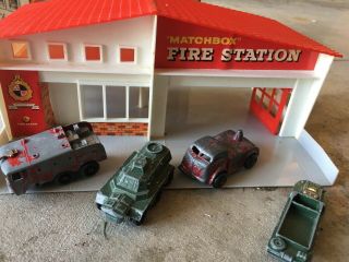 Rare Matchbox G - 10 Fire Station Set And Trucks