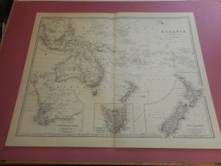 100 Large Oceania Australia Hawaii Map By K Johnston C1884 Vgc