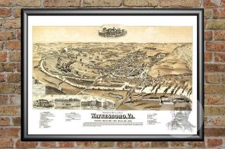 Old Map Of Waynesboro,  Va From 1891 - Vintage Virginia Art,  Historic Decor