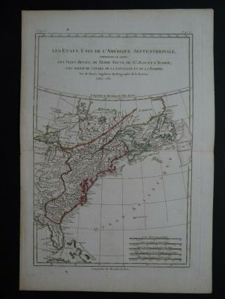 1781 Bonne Grenet Atlas Map United States America - Etats Unis De L 
