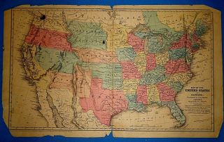 Vintage 1853 United States W/ Western Territories Map Old Antique Map