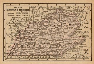Rare Antique Kentucky And Tennessee Map 1888 Rare Miniature Vintage Map 6393