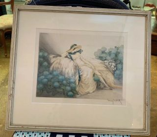 Louis Icart Color Etching Les Hortensias 1933 Watermark Signed