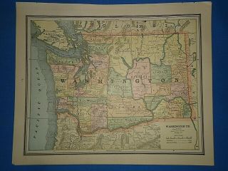 Vintage 1886 Washington Territory Map Old Antique Atlas Map A