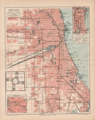 Antique Map.  North America.  City Plan Of Chicago.  C 1895