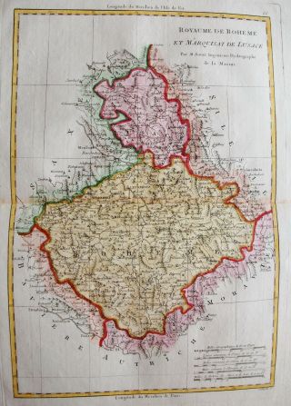 1789 BONNE - rare map of CZECH REPUBLIC,  BOHEMIA,  PRAGUE,  LUSATIA,  SLOVAKIA. 2