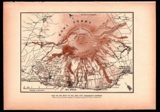 Antique Map.  Italy.  Naples.  Mount Vesuvius In 1631 Year.  Hans Kraemer.  C 1900