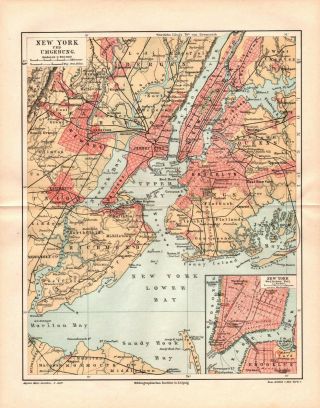 Antique Map.  North America.  York.  City Plan Of York.  C 1895