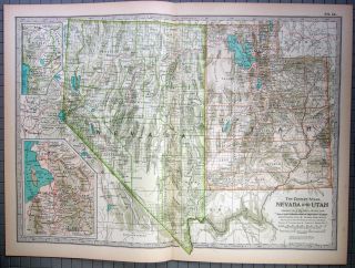 1897 Map Of Nevada & Utah By The Century Company.  Antique Map