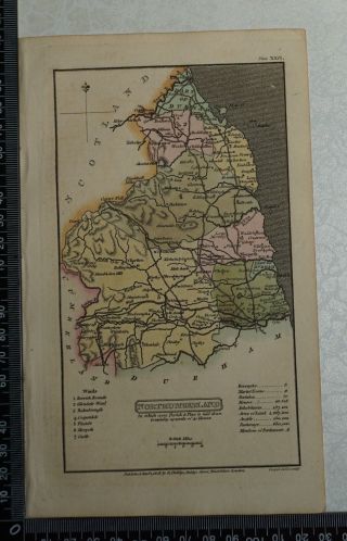 1808 Antique Hand Coloured Capper Map Of Northumberland