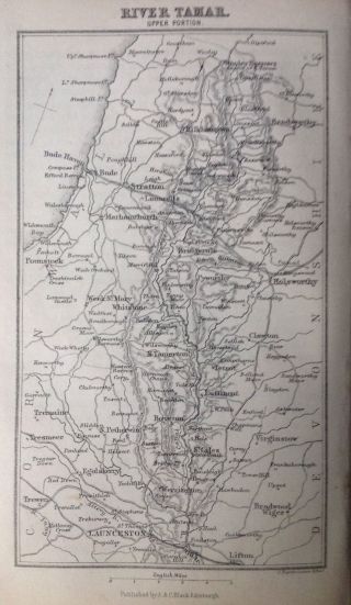 River Tamar (upper),  1878 Antique Map,  Rare,  Bartholomew,  A C Black
