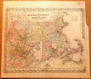 1856 Map Massachusetts & Rhode Island Colton 