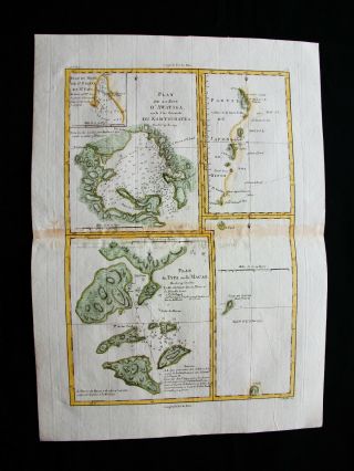 1789 BONNE - rare map of KAMCHATKA PENINSULA,  RUSSIA,  ASIA,  JAPAN,  AWATSKA BAY 4
