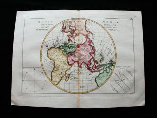 1789 Bonne - Rare World Map,  Eastern Hemisphere In Horizontal Plane,  Asia Canada