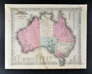 1864 Johnson Map Australia Sydney Melbourne Adelaide Brisbane Shark Bay Perth