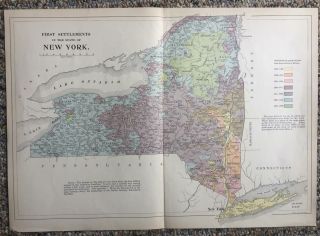 Antique Map Of York State Showing Dates Of Settlements 1899