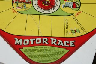 1920 ' s WOLVERINE TIN MOTOR RACE GAME BOARD with FOUR CAST METAL RACE CARS 2