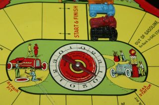 1920 ' s WOLVERINE TIN MOTOR RACE GAME BOARD with FOUR CAST METAL RACE CARS 3
