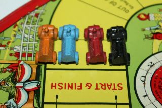 1920 ' s WOLVERINE TIN MOTOR RACE GAME BOARD with FOUR CAST METAL RACE CARS 4
