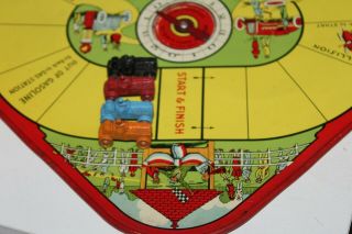 1920 ' s WOLVERINE TIN MOTOR RACE GAME BOARD with FOUR CAST METAL RACE CARS 5