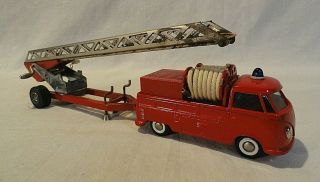 Rare 1960`s Tekno 1/43 Diecast Slangevogn Vw Pickup Fire Truck & Ladder Trailer