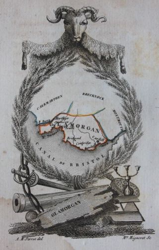 Scarce Antique Map Wales,  Glamorgan,  Perrot,  C.  1823