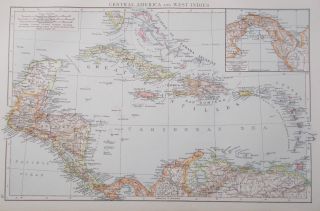Map Of The Caribbean & Central America.  1895.  Americas.  Cuba