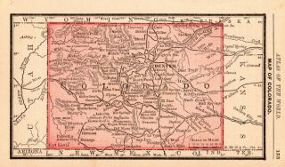 1888 Antique COLORADO Map MINIATURE Vintage Map of Colorado State Map 5799 3