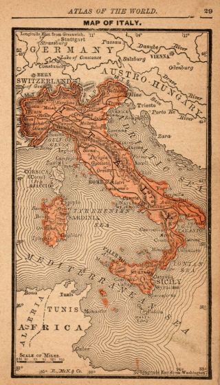 1888 Antique Italy Map Rare Miniature Vintage Map Of Italy Gallery Wall 6512