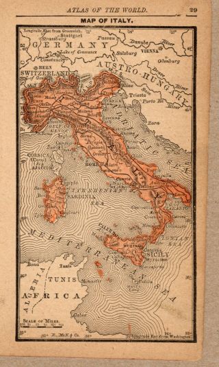1888 Antique ITALY Map RARE MINIATURE Vintage Map of Italy Gallery Wall 6512 2